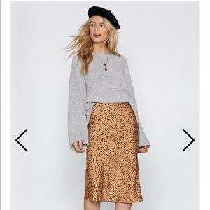 Nasty Gal Spotty Check Satin Midi Skirt (Cheetah)